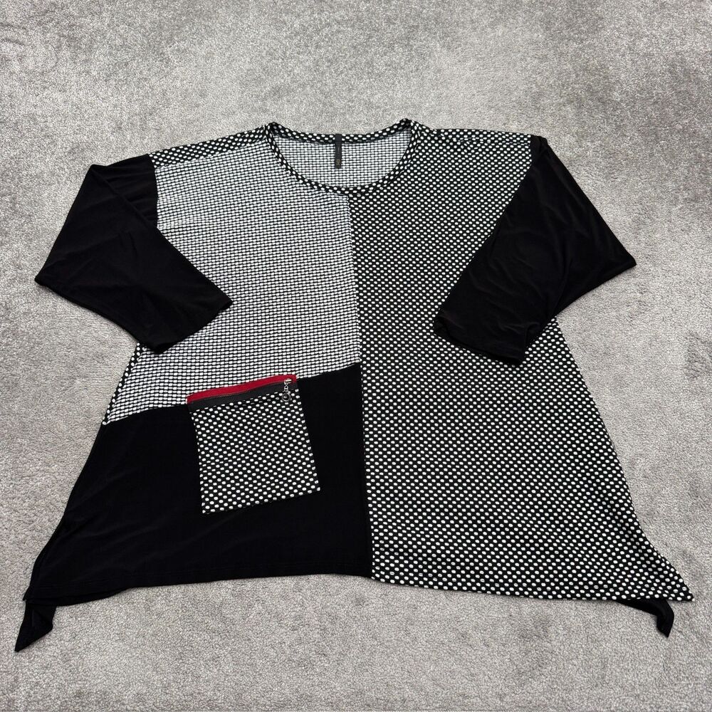 IC Collection Tunic Dress Women 2XL Black White Polka Dot Textured Lagenlook Art